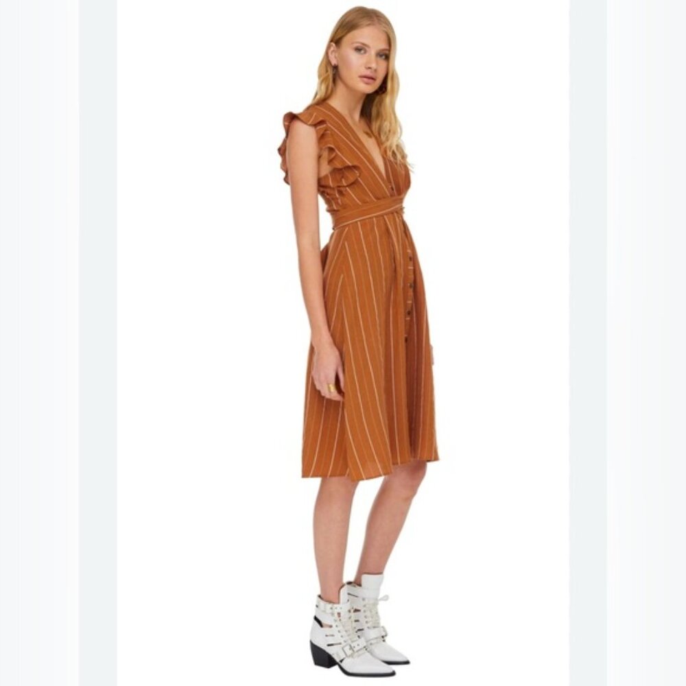 ASTR THE LABEL LINEN Blend Saturate Dress Midi Button Down Papaya Stripe Size XS